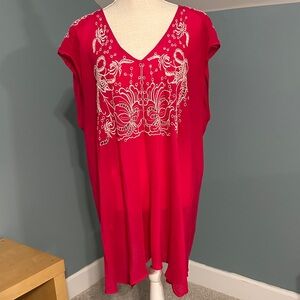 Johnny Was Fuchsia Tunic with White Embroidery